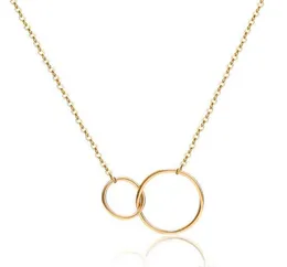 Casual Double Circle Necklace Silver Gold Chain Women Initial Eternity Interlocking Hoop Infinity Pendant Statement Necklaces DHL fast Ship