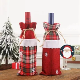 Christmas Wine Bottle Cover Wine Champagne Bottle Bag Plaid For Party Home Decor Christmas Decorations Supplies Botella De Vino