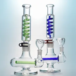 Freezable Big Glass Bongs Inline Perc Build A Bong Blue Green Condenser Coil Water Pipe 14mm Female Joint Oil Dab Rig ILL06