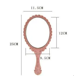 DHL Romantisk Vintage Lace Hand-Held Mirror Bronze Gold Black Pink Makeup Speglar Kosmetisk Verktyg Handhållen Spegel Brons