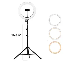 Fotografering LED selfie ringljus 10 tum 26cm lampa kamera telefon ring natt blixt med 160cm stå stativ monopods för smink video live