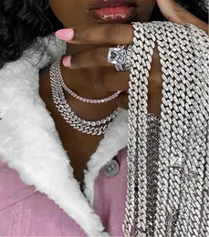 2020 New Fashion Miami Cuban Link Kedja Halsband 10mm Full Bling Bling Iced Out Färgglada Cubic Zirconia Kvinnor Smycken Halsband