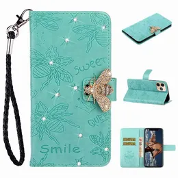 For iphone 11 lovely cute diamond bee animal phone cases pro max x xr xs max 6 7 8 plus fashion designer leather wallet case