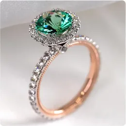 Size 6-10 New Arrival Luxury Jewelry 925 Sterling Silver&Rose Gold Fill Round Cut Emerald 5A CZ Diamnond Party Women Wedding Crown Ring Gift