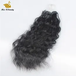 Estensioni dei capelli ricci di colore nero naturale Micro Ring HairBundles 100 fili 1 g / filo Remy HumanHair 8-30 pollici Big Curl Wavy