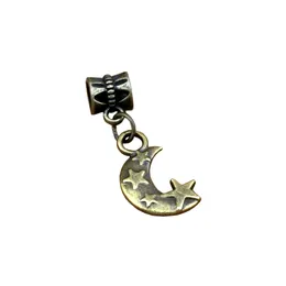 100pcs / lot dangle moon stjärnor charm Big Hole Pärlor för smycken gör armband halsband fynd 11x30.5mm