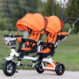 Designer Twin Baby Doppio seggiolino Triciclo per bambini Bici per bambini Sedile girevole Passeggino protettivo leggero a tre ruote Elastico morbido alla moda