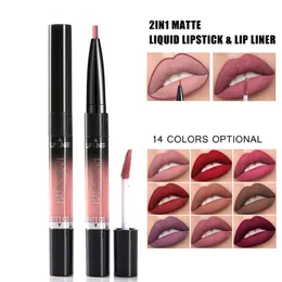 HANDAIYAN 2 in1 Matte Lip Gloss Lip Pencil Dual Use Lip Gloss Waterproof Lasting Double-end Lipstick