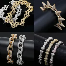 Iced Out Gold Bransoletki Męskie Biżuteria Hip Hop Cool CZ Kamień Luksusowy Deisnger Mikro Pave Cubic Cyrkonia Symulowane Diamenty Hip Hop Bransoletka