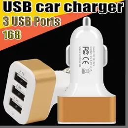 168 New Universal Triple USB Car Charger Adapter USB Socket 3 Port Car charger For All Mobile smart Phone Smartphone tablet pc