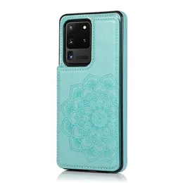 For Samsung NOTE20 ULTRA S10Plus Edge S9 S8 S7 Double Buckle Mandala Pattern Flower Magnetic Clasp Durable Leather Kickstand Card Slots Case