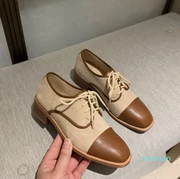 Wholesale-2020 women summer spring vintage style Oxford shoes low heels flock laced up plus size soft preppy commuter office loafers