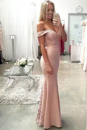 Nowy Off Ramię Sweetheart Blush Pink Mermaid Evening Prom Dresses Proste Długie Koronki Party Prom Gown Vestido de Fiesta