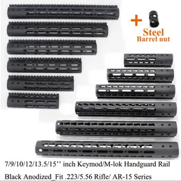 Taktisk svart 7/9/10/12/13,5/15 tum Keymod/M-Lok Handguard Rail Free Float Mount System med stålfatmutter