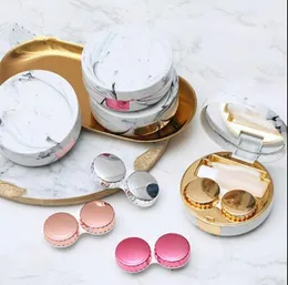 Honbay Fashion Marble Contact Lens Case Portable Contact Lens Box Kit with Mirror Contact Lens Storage Set (Round Gold) Epacket