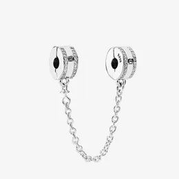 Autentisk 925 Sterling Silver Safety Chains Clip Charm med Original Box Smycken Tillbehör till Pandora Snake Chain Bracelet Making