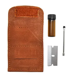 Snuff Bag Set inkluderar snusflaska + metallskrapa + metall Snuff Spoon Portable Sniffer Snorter Kit Pocket Storlek Rökning Tillbehör