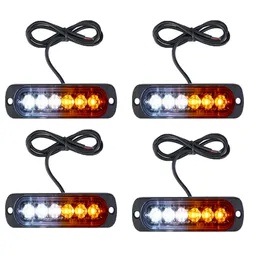 4Pcs-Pack White and Yellow 6LED Ultra-thin Car Side Marker Lights for Trucks Strobe Flash Lamp LED Flashing Flasher Emergency Warning Light