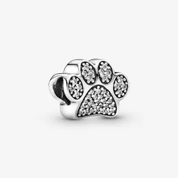 100% 925 Sterling Silver Sparkling Paw Print Charms Fit Original European Charm Bracelet Mode Kvinnor Bröllop Förlovning Smycken Tillbehör