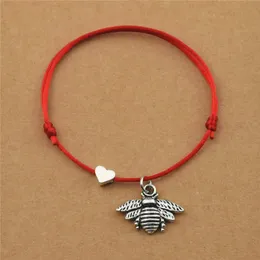 20 sztuk / partia Lucky Red Cord Heart Love Mini Zwierząt Honey Bee Charm Bransoletki Regulowane Dla Kobiet Mężczyzn Najlepsze Przyjaciel Biżuteria Prezenty