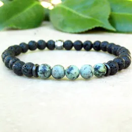 MG0726 6 mm Natural Lava Stone Bracelet Spiritual Mala Stretch Yoga Bracelet Handmade African Turquoise Tibetan Energy Jewelry