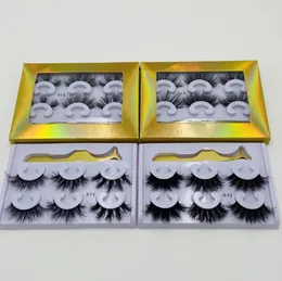 Newest thick mink fur hair false eyelashes set 3 pairs curly messy fake lashes mink with tweezer laser packing 4 models drop shipping