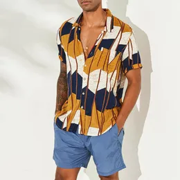 New Fashion Herr Hawaiian Summer Short Stripe Shirt Färgglad skjorta Button Down Casual Normal Fit Beach Camp Blus
