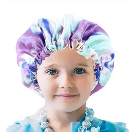 Mommy and Daughter Satin Bonnet Caps Kids Adult Double Layer Adjustable Elastic Band Sleep Cap Silky Hair Care Hat Boys Curly Protect Hair Accessories 6 Colors