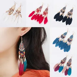 Fashion Women Bohemian Earrings Long Tassel Fringe Boho Feather Dangle Jewelry Pendientes Vintage Gold Dangle Earrings for Women