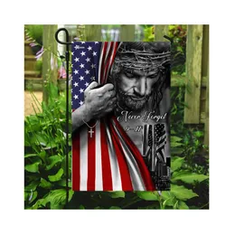 Jezus Christian nigdy nie zapomnij 911 flag ogrodowych, wysokiej jakości 100% tkaniny poliestrowej