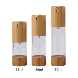 15ML/30ML/50ML Klare Transparente Vakuum Lotion Flaschen Kunststoff Bambus Kosmetische Airless Flasche Emulsion Presse pumpe Verpackung Container WB2489