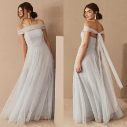 Onur Elbise Of Wrap Straplez Tül Artı boyutu Genç Gelinlik törenlerinde Maid ile ucuz Country Style Gray A Hattı Gelinlik Modelleri
