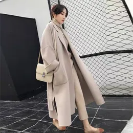Faux Wool Blends Cape Long Outerwear Womens Black Korean Woolen Vintage Female Winter Women Ladies Coats Manteau Femme