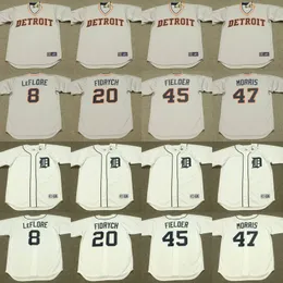 Detroit 8 RON Leflore 20 MARK FIDRYCH 7 TOM VERYZER 45 CECIL FIELDER 47 ACK MORRIS Camisa de beisebol Ed