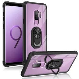 Odporna na wstrząsy Clear Case Hold Kickstand 360 Rotatable Pierścień Magnetyczny Car Montaż Przezroczysta Pokrywa dla Samsung Galaxy S8 Plus S9 S10 S10E Note 8 9