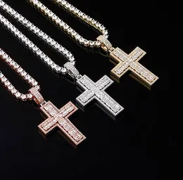 Iced Out Cz Bling Baguette Style Cross Pendant Halsband Mens Micro Pave Cubic Zirconia Gold Silver Rose Gold Halsband
