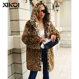 Xikoi högkvalitativ lyxig faux päls kappa för kvinnor kappa vinter varm mode leopard artificiell päls fluffig kvinnors kappor jacka y200926
