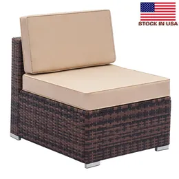 Fritid Inomhus Set Stol Konversation med Kuddar Uteplats Rattan Utomhus Sets Möbler Bekväm Single Cane Sofa USA Stock