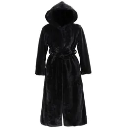 Casaco de falso preto mulheres grossas inverno casual sólido slim outwear estilo longo luxuoso falso casaco quente com capuz