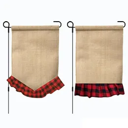 Puste Burlap Garden Flagi Banery Plaid Christmas Outdoor Yard Decoration Flags Garden Flagi Banery Platformy Boże Narodzenie