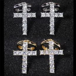 Choucong Hip Hop Brand New Vintage Jewelry 925 Sterling Silver&Gold Fill Radiant Cut White Topaz CZ Diamond Cross Clip Dangle Earring Gift