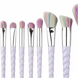 Plast make up pensel set unicorn borstade borstar kit spiral handtag kosmetiska mjuka hårborste hem ansikte skönhet tillbehör 11af g2