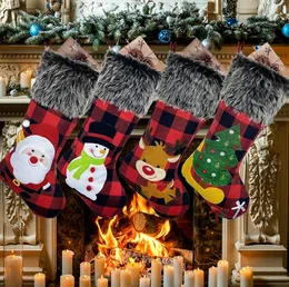 Christmas Stockings Plaid Skarpety Santa Claus Xmas Stocking Torba Prezent Cute Choinki Ozdoby Party Dekoracje świąteczne SN4639