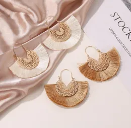 Ethnic Style 10Colors Fan Shape Tassel Pendant Earrings Dangle Hollow Alloy Fringe Eardrop Charm Ear Hooked Women Earring Gifts Epacket Free