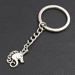 30pcs/lot Key Ring Keychain Jewelry Silver Plated Unicorn Charms pendant Key accessories