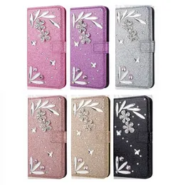 Stilista di moda diamante strass fiore lascia custodia a portafoglio in pelle per iphone x xr xs max 6 7 8 plus con slot per schede