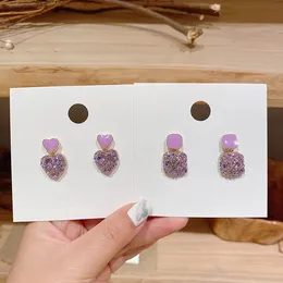 Korean East Gate New Style Taro Purple Flash Diamond Heart Shaped Earrings Temperament Versatile Earrings Wholesale Jewelry