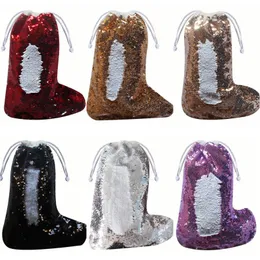 Sequin Christmas Stocking Xmas Kids Present Candy Storage Bag Glitter Julstrumpor Jul Nyår Socks Decor