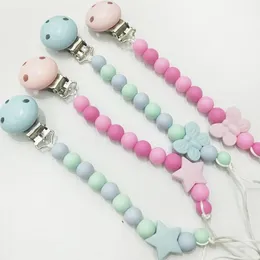 Silicone Star Butterfly Pacifier Holder Clips Baby Teether Handgjorda Roliga Silikonpärlklipphållare Pacifierklipp SOOOTHER CHAIN