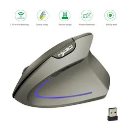 Camundongos sem fio Ergonômicos Ópticos 2.4G 2400DPI Colorido Luz Pulso Cura Vertical Rato para PC Laptop